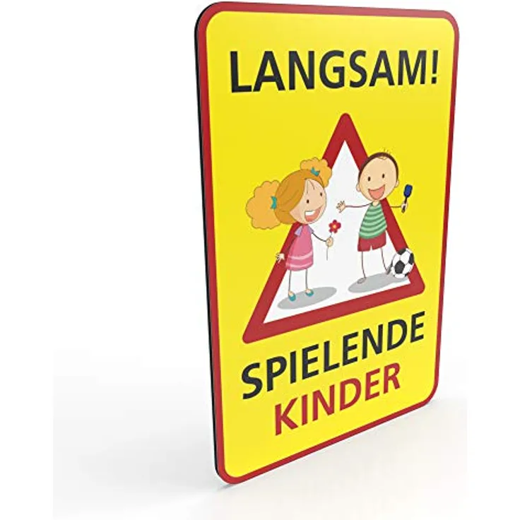 Betriebsausstattung24 Hinweisschild für Spielstraßen/verkehrsberuhigte Straßen | Spielende Kinder | 2mm (20,0 x 30,0 cm, LANGSAM! - spielende Kinder)