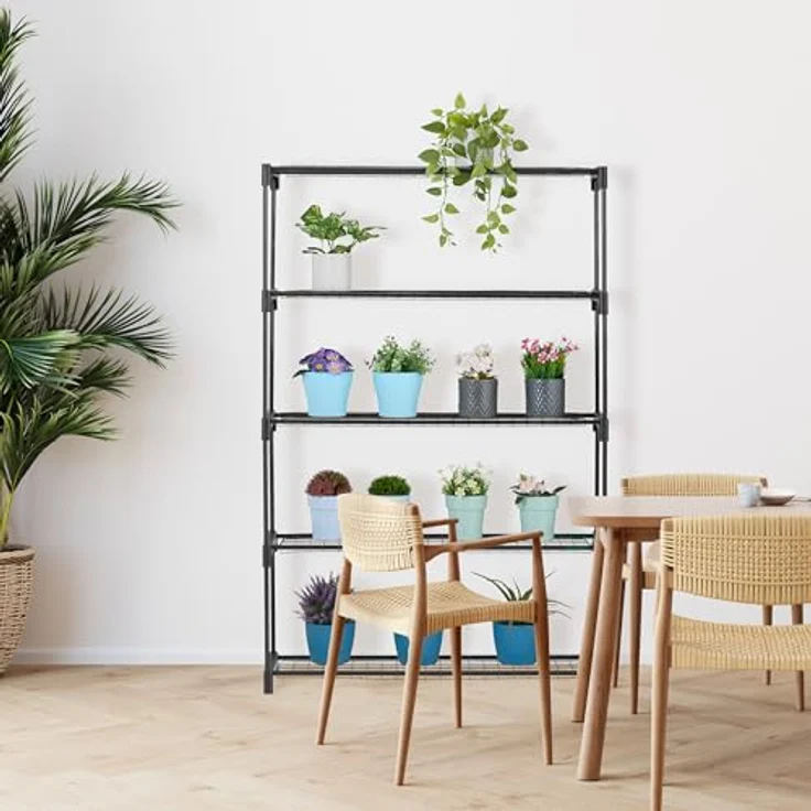 relaxdays Blumenständer Metall, schwarzes Blumenregal mit 5 Ebenen, Platz für Pflanzen bis 25 kg, Stecksystem für einfachen Aufbau – Bild 4