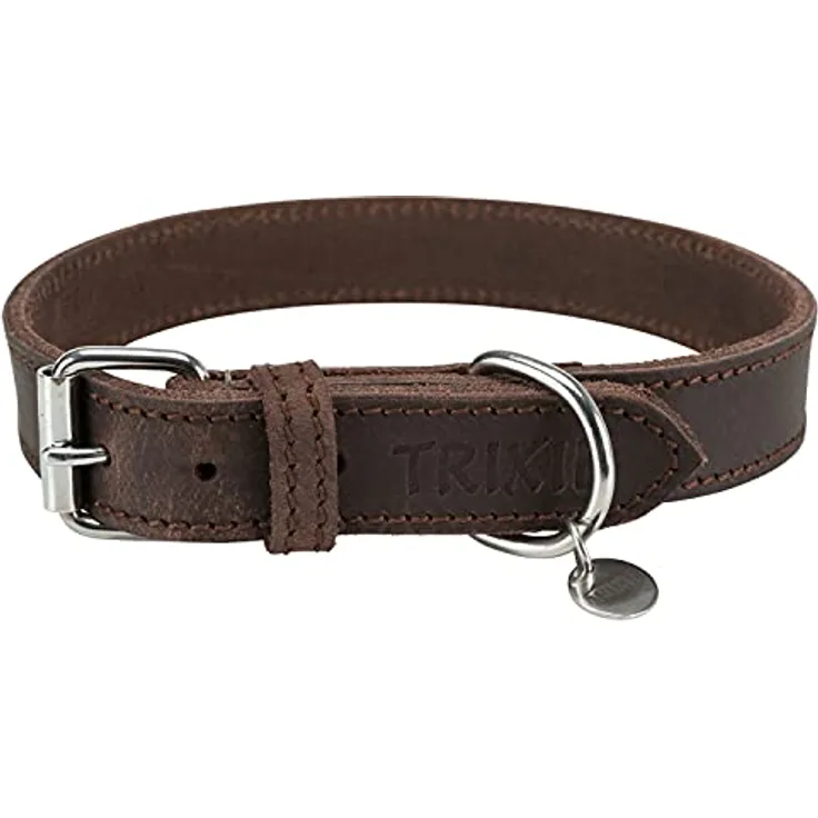 TRIXIE Halsband aus geöltem Leder, Größe M - L: 42–48 cm/25 mm, Dunkelbraun, Hund, 19007