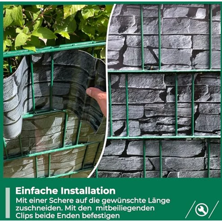 Intergo PVC Sichtschutzstreifen 35m Rolle Schiefer, UV-beständig & reflexionsarm inkl. Befestigungsclips Gartensichtschutz – Bild 4