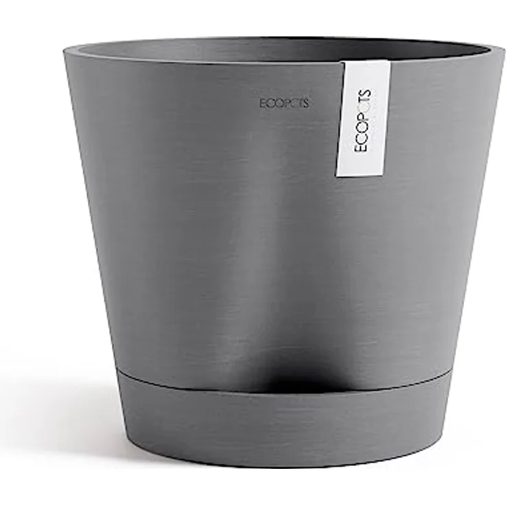 ECOPOTS Blumentopf Venice 2 mit Bewässerung Grau - Durchmesser Ø 30 cm rund groß - Pflanzentopf aus Recycling Kunststoff - Übertopf mit Wasserversorgung modern für Indoor und Outdoor