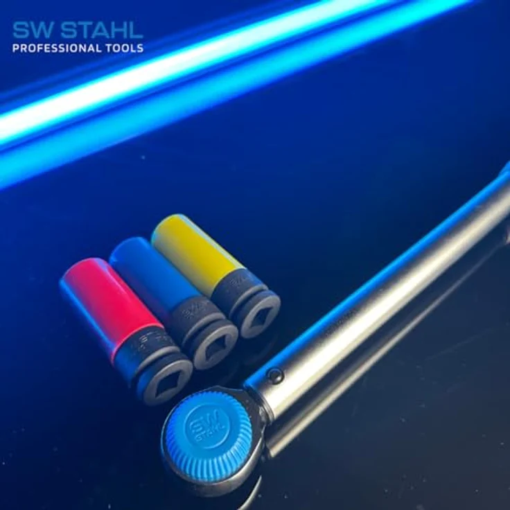 SW-Stahl 03879L Werkstatt Drehmomentschlüssel 1/2 Zoll, 40-200 Nm mit 4 Radmutterneinsätzen (17-19-21 mm), Rechts- und Linksanzug, Pilzkopf für Reifenwechsel – Bild 5