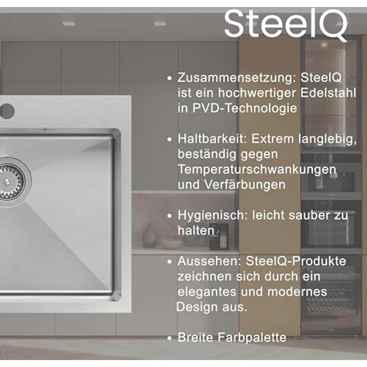 Quadron Einbeckenspüle TOM, Edelstahl Spüle 45 cm in Satin, Einzelbecken mit Abfluss, geeignet für Küchenunterschränke ab 45 cm, hygienisch und pflegeleicht – Bild 5