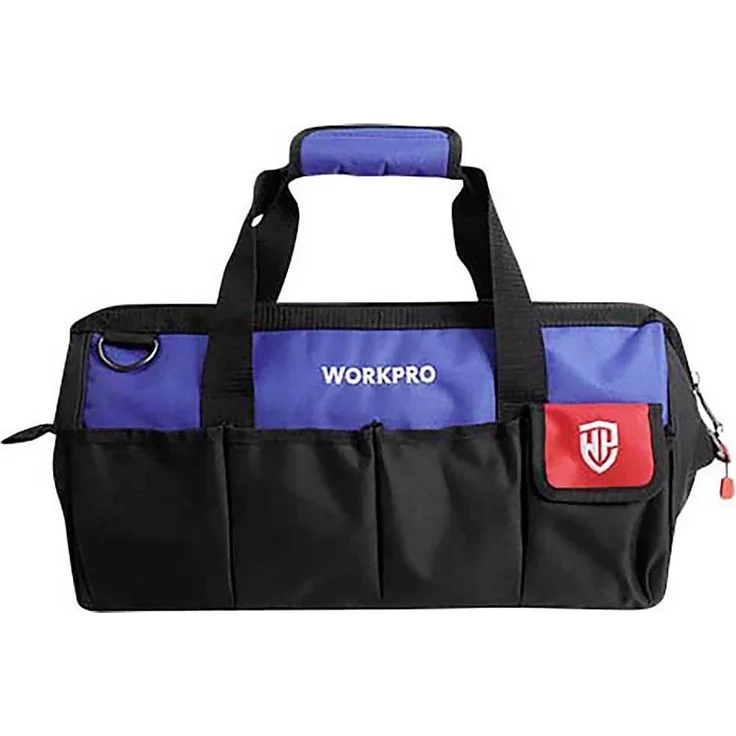 Workpro WP281004 Werkzeugtasche unbestückt, Aufbewahrung für Handwerkzeuge, 350 x 190 x 220 mm, mit verstellbarem Riemen und Netztasche