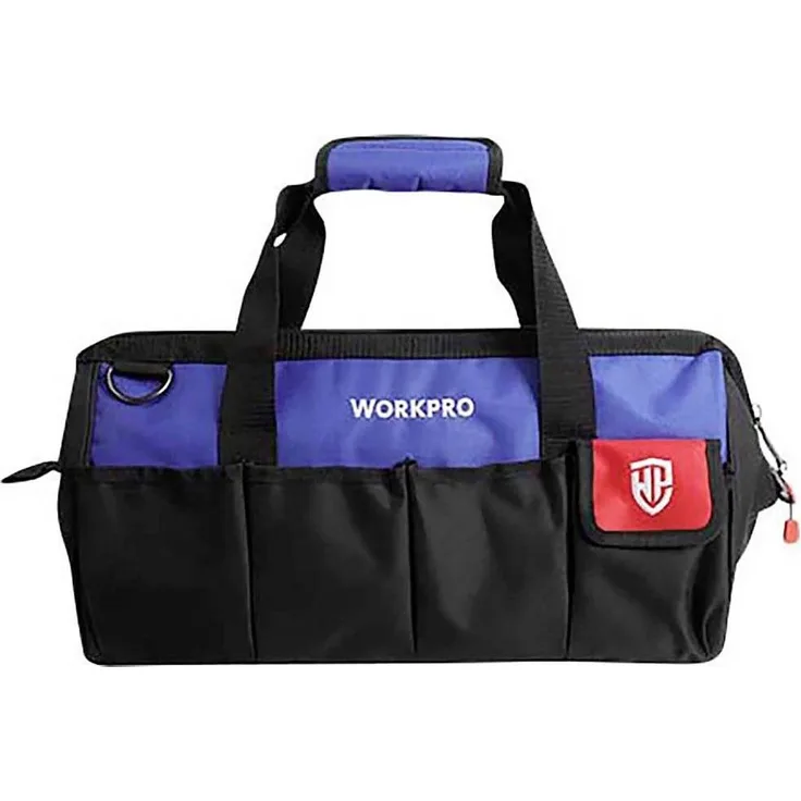 Workpro WP281004 Werkzeugtasche unbestückt, Aufbewahrung für Handwerkzeuge, 350 x 190 x 220 mm, mit verstellbarem Riemen und Netztasche