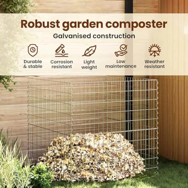 vidaXL Komposter Gartenkomposter 100x100x50 cm aus verzinktem Stahl, quadratisch, silber, für außen – Bild 5