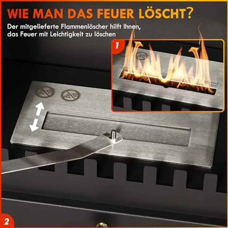 HOMCOM Ethanol Kamin, 7000BTU Bio-Ethanol Kamin mit 1,2L Brennkammer, 3h Brenndauer, Standkamin für bis 25 m², Stahl, Schwarz – Bild 4