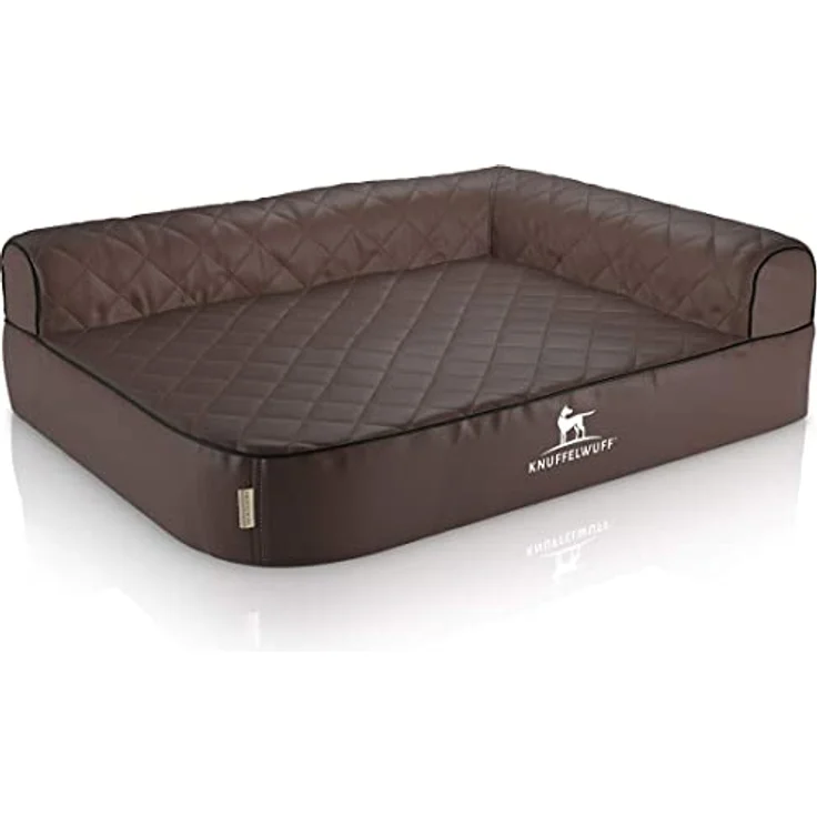 Knuffelwuff Orthopädisches Eck Hundebett Winslow aus Laser-gestepptem Kunstleder L 85 x 63cm Lehne Rechts Braun – Bild 2
