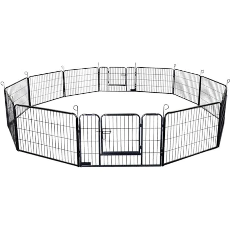 HOME DELUXE Welpenauslauf BARKI 80 x 60 cm, 12-teilig, Schwarz, feuerverzinkter Stahl, inkl. Türverriegelung, abgerundete Ecken, wasserabweisend – Bild 1