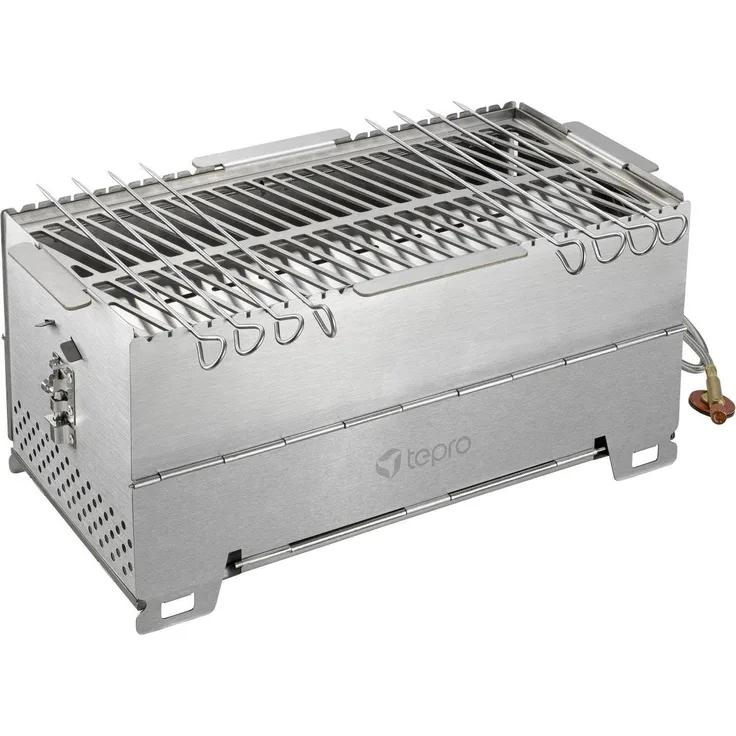 Tepro Gasgrill 1 Brenner, faltbar, Edelstahl, Grillfläche 37 x 19 cm, inkl. Schlauch und Tragetasche