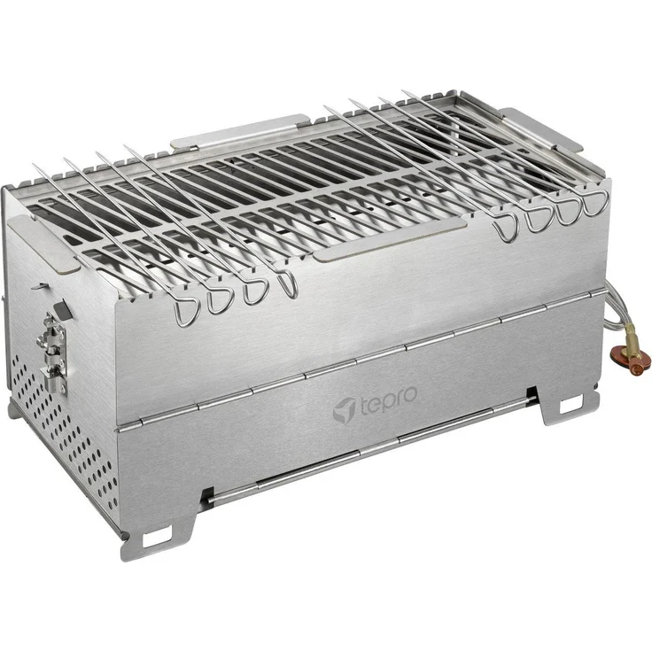Tepro Gasgrill 1 Brenner, faltbar, Edelstahl, Grillfläche 37 x 19 cm, inkl. Schlauch und Tragetasche