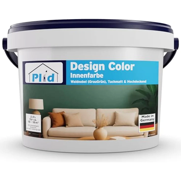 plid Wandfarbe Matte 2.5L, Hochdeckende Innenfarbe in „Kaffegenuss“, geruchsarm und schnelltrocknend für ca. 18m² – Bild 1