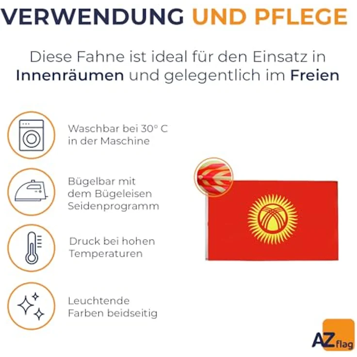 AZ FLAG Kirgisische Fahne, 90x60 cm, 100% Polyester mit Messing-Ösen und verstärkten Ecken, Innen & Außen Nutzung – Bild 5