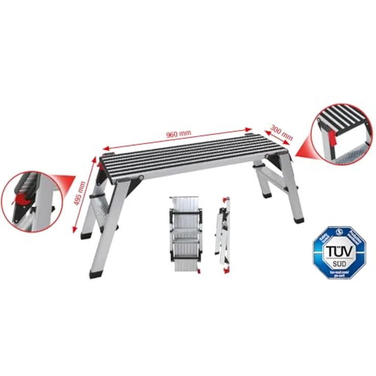 KS Tools Plattformleiter, 127 cm Aluminium-Arbeitsplattform mit rutschfester Oberfläche und Sicherheitsverriegelungen – Bild 2