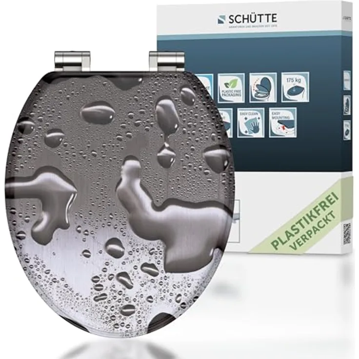 Schütte MDF WC-Sitz Grey Steel, mit Absenkautomatik und hygienischer Oberfläche, universale Form für handelsübliche WCs
