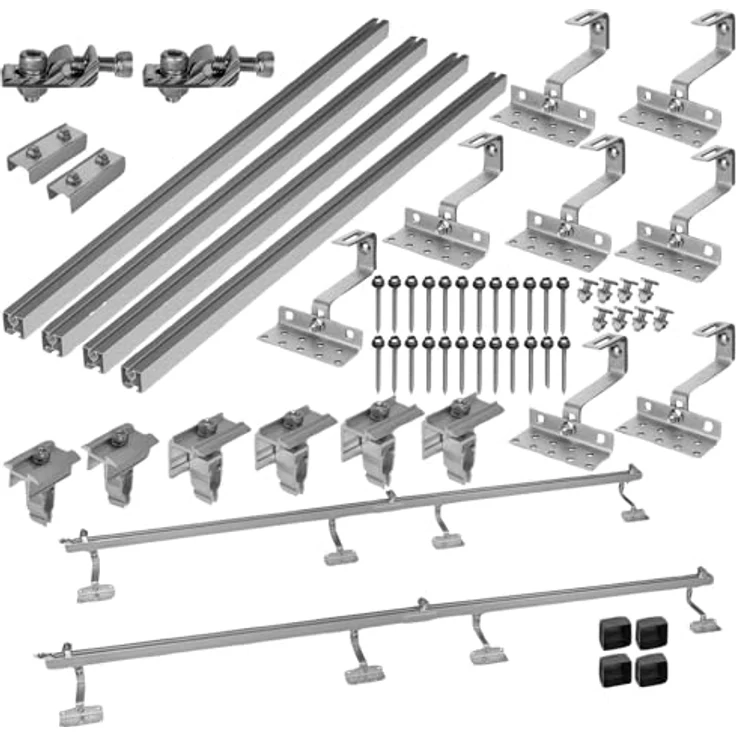 Avoltik Solar Halterung Ziegeldach | Montageset für 2 Paneele, 3-fach verstellbare Dachhaken, ALU-Schienen, für Solarmodule von 30-40mm dicke – Bild 1
