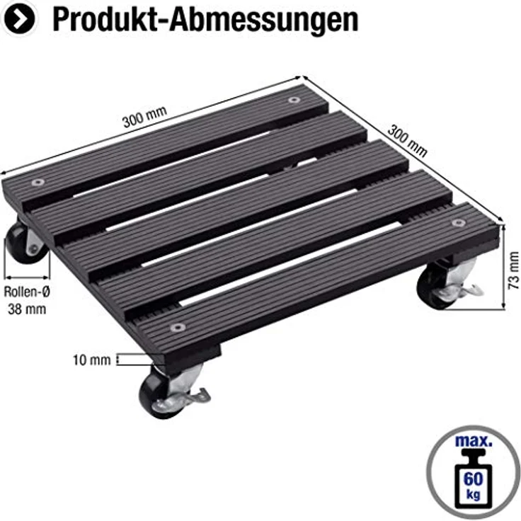Metafranc WPC-Pflanzenroller 300 x 300 mm-60 kg Tragkraft-Anthrazit-PP-Räder-Feststeller-Witterungsbeständig-Outdooroller-Untersetzer mit Rollen-Transporthilfe für Pflanzen - 825110 – Bild 3