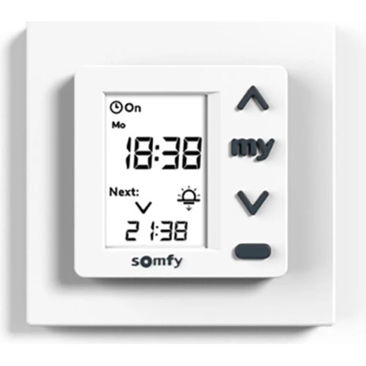 Somfy Chronis Uno, Zeitschaltuhr 50 x 50 mm Wandtaster mit vier Drucktasten, einstellbarer Zwischenstellung und einfacher Bedienung