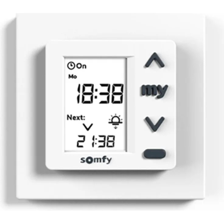 Somfy Chronis Uno, Zeitschaltuhr 50 x 50 mm Wandtaster mit vier Drucktasten, einstellbarer Zwischenstellung und einfacher Bedienung