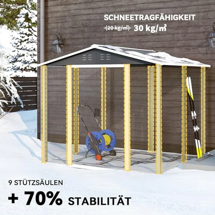 Outsunny Gerätehaus 4,4 m² mit Pultdach, abschließbarer Schiebetür und wetterfestem verzinktem Stahl, dunkelgrau – Bild 7