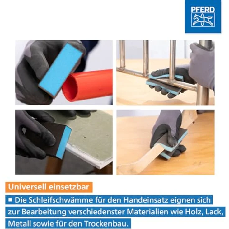 PFERD Schleifschwamm-Set, 3-teilig A60, A100, A180 | 89 x 120 x 13 mm, 2-seitig, universell einsetzbar, abwaschbar – Bild 5