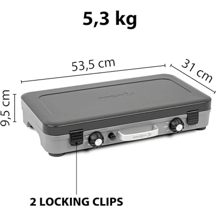Brunner Devil Kookmaster GP, 2-flammiger Gaskocher mit Edelstahl-Kochfläche und piezoelektrischer Zündung, inkl. Grillplatten – Bild 4