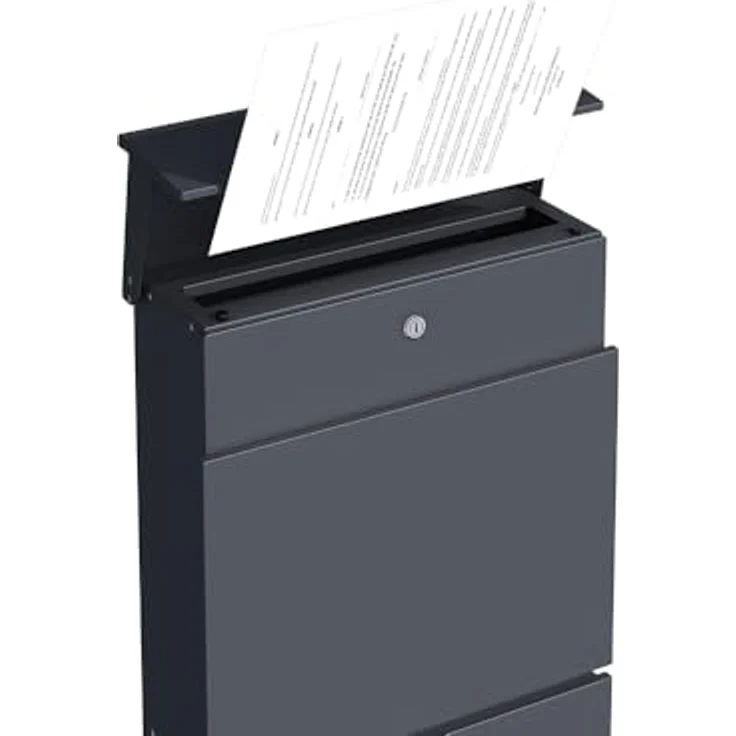 WESTMANN Paketbox Pina, abschließbar mit 2 Schlüsseln, wetterfester pulverbeschichteter Stahl, RAL 7016, LxBxH 40x14x111 cm, inkl. Befestigung – Bild 3