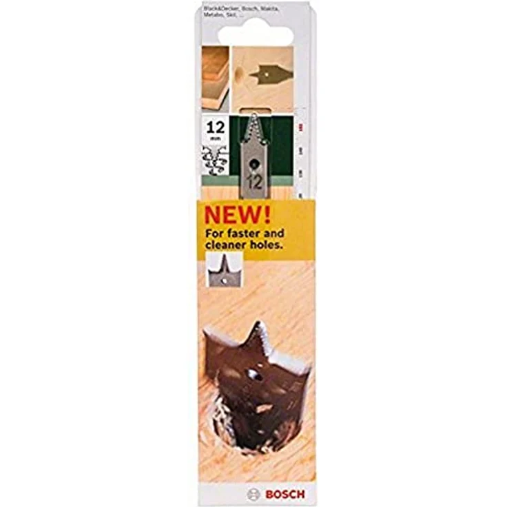 Bosch DIY Flachfräsbohrer Self Cut, Holzbohrer mit 1/4"-Sechskantschaft, Ø 12 mm, selbstzentrierende Gewindespitze, für Weichholz und Holzplattenwerkstoffe – Bild 1