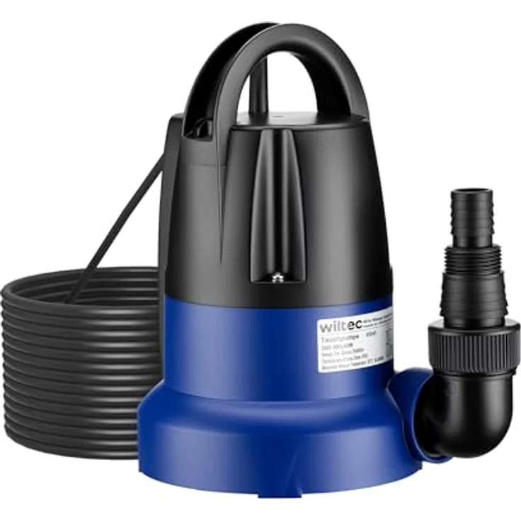 Wiltec Tauchpumpe 400 W, Schmutzwasserpumpe mit max. Fördermenge 7000 l/h, Flachsaugpumpe für Keller – Bild 1