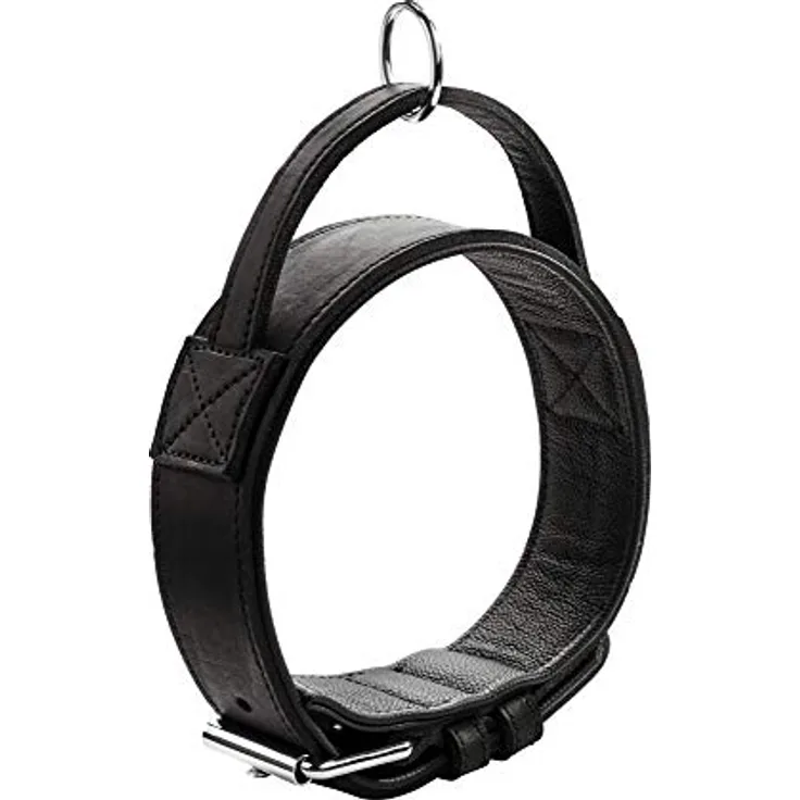 HUNTER Larvik Trainingshalsband mit Griff, Hundehalsband, Leder, strapazierfähig, 65 (L), schwarz
