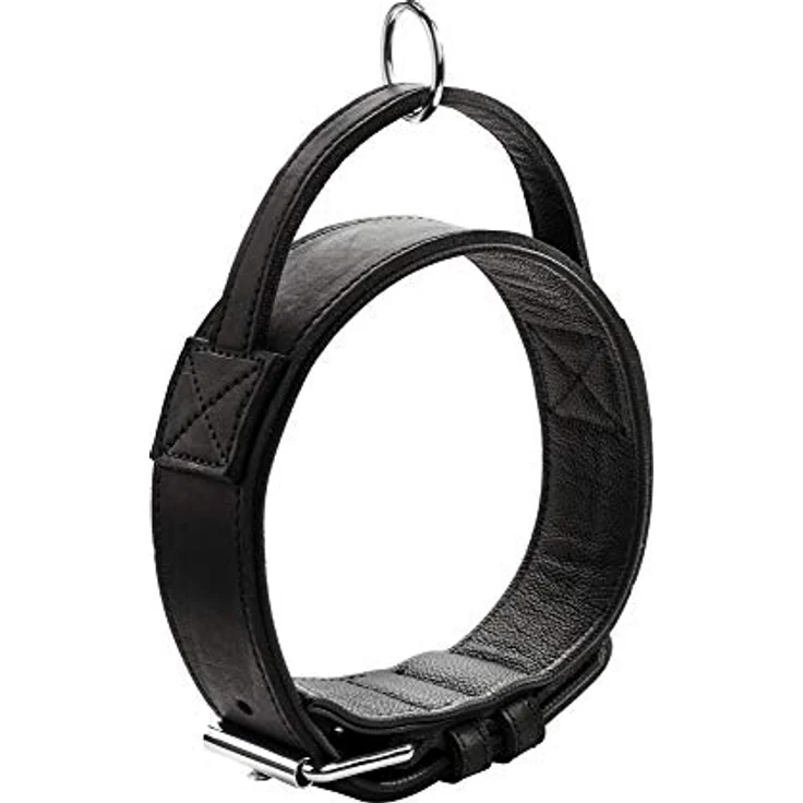 HUNTER Larvik Trainingshalsband mit Griff, Hundehalsband, Leder, strapazierfähig, 65 (L), schwarz – Bild 1
