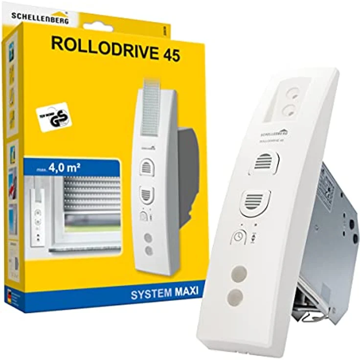 Schellenberg 22638 RolloDrive 45 bis 4 m² Rollladenfläche, 23 mm Gurtbreite Zugkraft 12 kg, mit Zeitautomatik und Netzteil, 29 W, 230 V – Bild 1