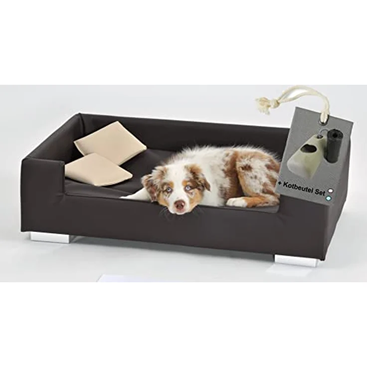 Rohrschneider® Hundesofa Candy | Hundebett Couch für ultimativen Komfort | Hunde Kissen mit Rand ideal als Hunde Reisebett | Hundkorb und Hundebett kleine Hunde (Braun) – Bild 1