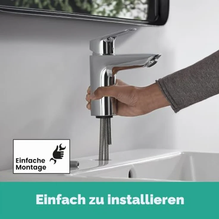 hansgrohe Logis 100 Waschtischarmatur, ComfortZone 100, Normalstrahl, Durchflussmenge 5 l/min, Metall Zugstangen-Ablaufgarnitur – Bild 8