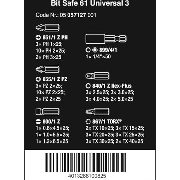 Wera Bit-Sortiment, Bit-Safe 61 Universal 3, 60-teilig, 05057127001 – Bild 2
