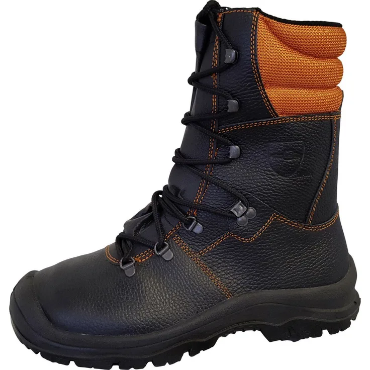 Trend Line Forstschutz-Lederstiefel S2 schwarz-orange, Arbeitsschuh mit Schnittschutz-Klasse 1