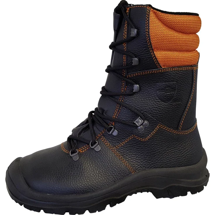 Trend Line Forstschutz-Lederstiefel S2 schwarz-orange, Arbeitsschuh mit Schnittschutz-Klasse 1