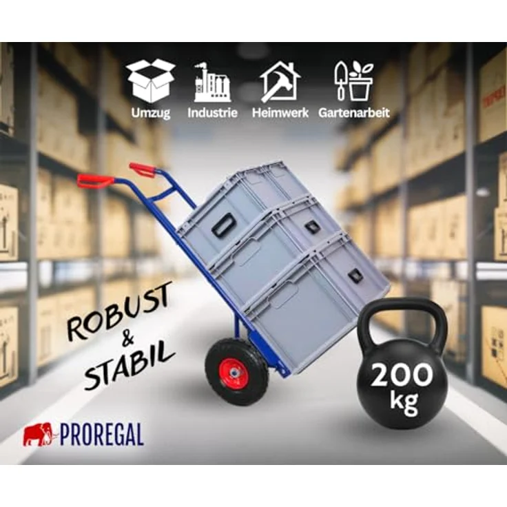 PROREGAL® Sackkarre ODIN Traglast 200kg HxBxT 119x55x44cm Lufträder Blau – Bild 2