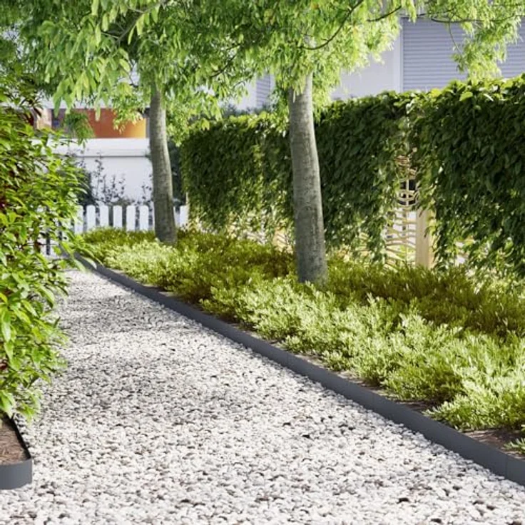 vidaXL Anthrazit Gartenrandset 30 Stück 100 x 0,5 x 15 cm Langlebig UV-beständig Synthetischer Kunststoff Minimalistisches Design Einfache Installation Für den Außenbereich Ränder – Bild 2