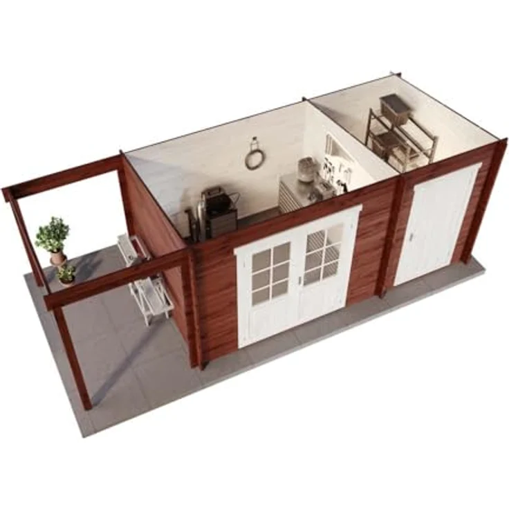 Alpholz Gartenhaus Maria mit Anbau & Schleppdach, BxT: 600x279 cm, Leimholz-Doppeltür, 28 oder 40 mm Wandstärke – Bild 3