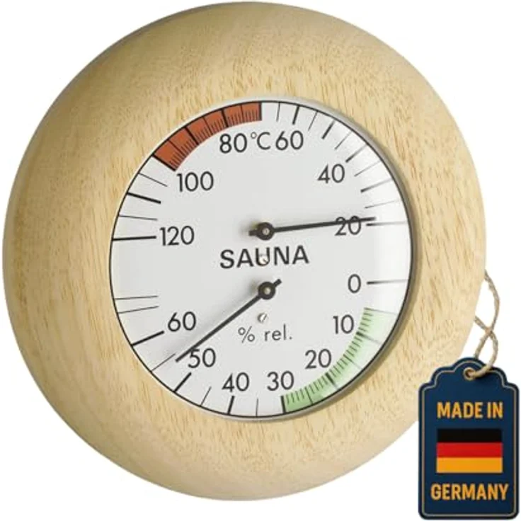 TFA Sauna Thermo-Hygrometer, analoges Hygrometer mit Bimetall-Technologie, Holz-Ausführung, präzise Messung von Temperatur und Luftfeuchtigkeit – Bild 2