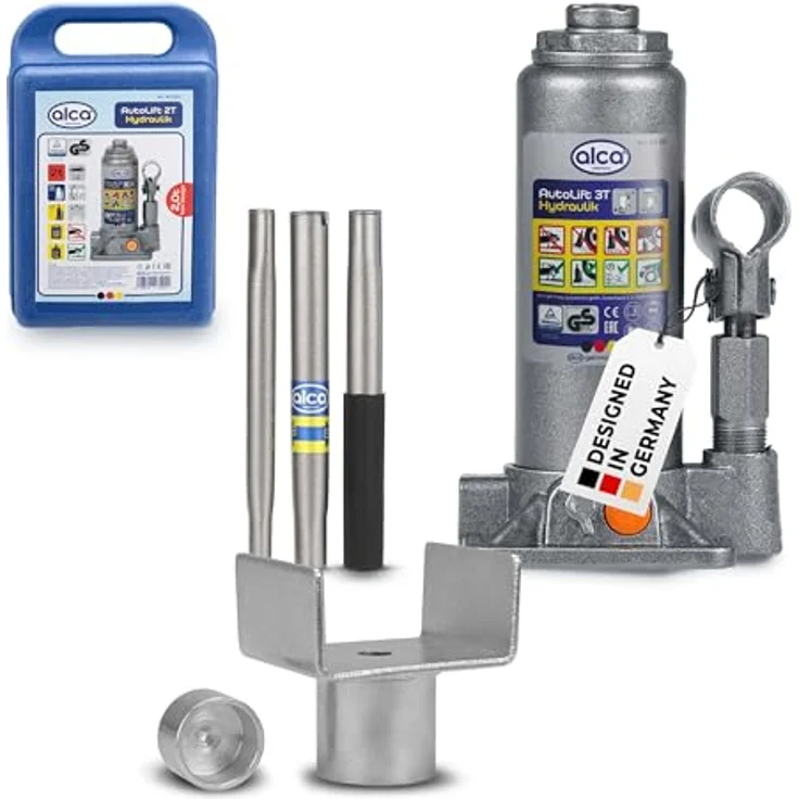 alca® Hydraulischer Wagenheber 3t U-Adapter, Traglast 3,0t, Hubhöhe 195–380 mm, silber-grau, inkl. Schutzadapter für empfindliche Fahrzeugteile – Bild 1