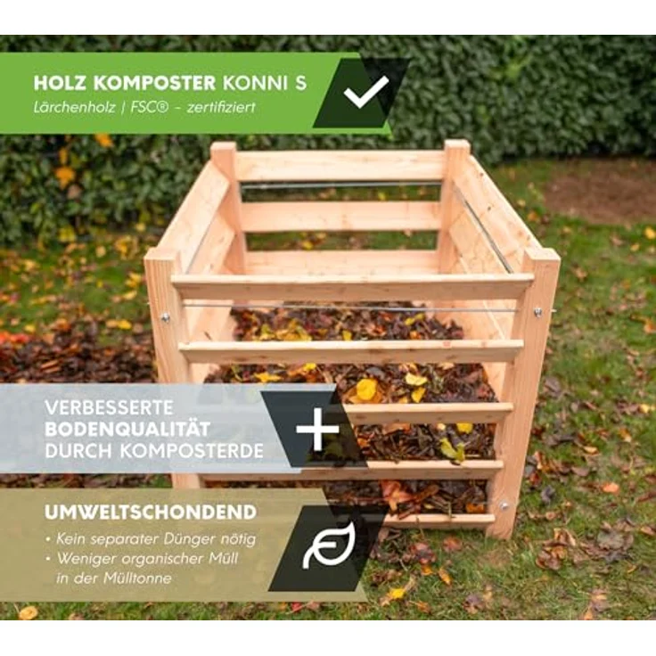 Westmann Holz Komposter Konni S, FSC-zertifiziertes Lärchenholz, robust und wartungsarm, 615 Liter, 85x85x80, natur – Bild 2