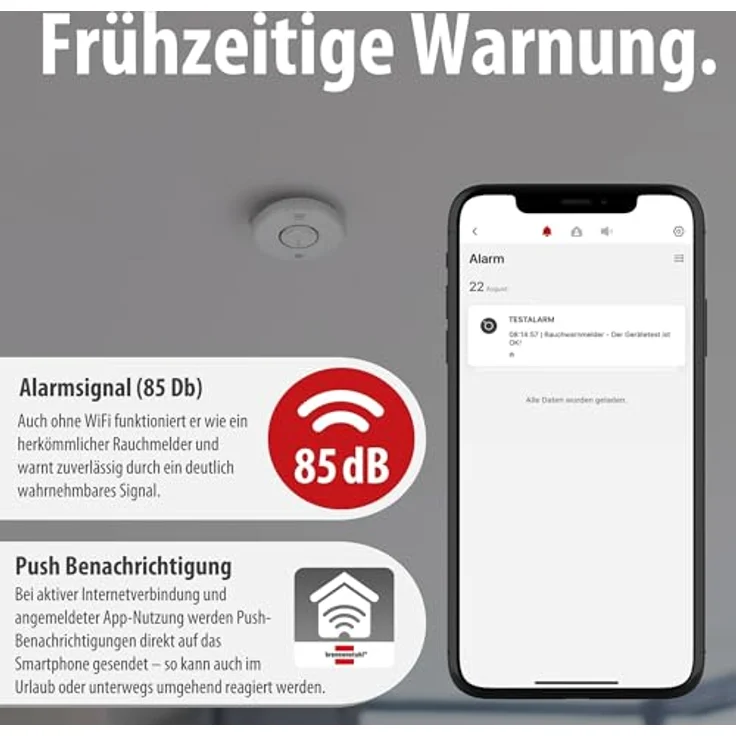 Brennenstuhl Connect RM A 3020, WiFi Rauchwarnmelder mit 85 dB Alarmton, inklusive Befestigungsmaterial – Bild 7