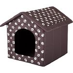 HobbyDog Hundehaus Hundehütte für mittelgroße Hunde - Katzenhaus, Katzenhöhle - mit herausnehmbarem Dach - Tierhaus für Katzen und Hunde für Drinnen/Indoor 60 x 55 x 60 cm [XL] Braun mit Pfoten