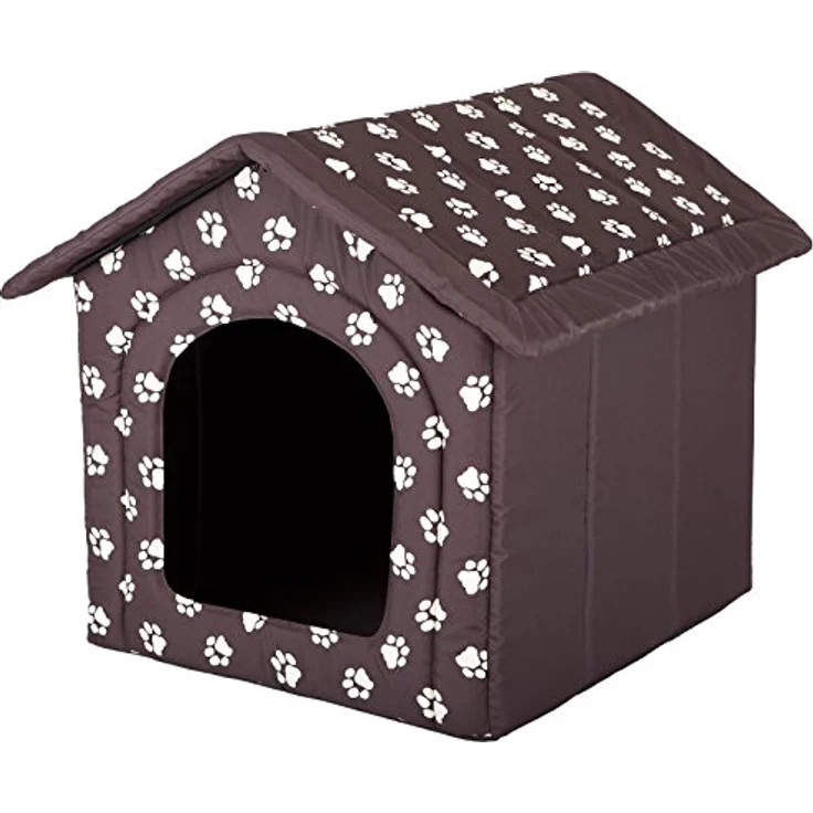 HobbyDog Hundehaus Hundehütte für mittelgroße Hunde - Katzenhaus, Katzenhöhle - mit herausnehmbarem Dach - Tierhaus für Katzen und Hunde für Drinnen/Indoor 60 x 55 x 60 cm [XL] Braun mit Pfoten – Bild 1