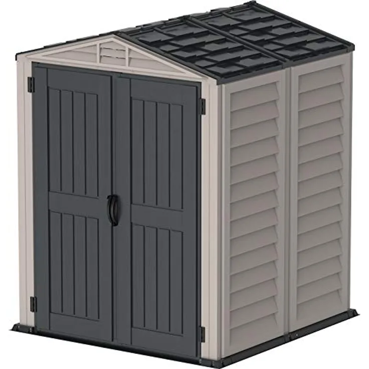 Duramax YardMate PLUS 5 x 5 (2.92 m²) Kunststoff gerätehaus mit robustem Kunststoffboden, Dachkonstruktion aus robustem Metall, feuerhemmend und wartungsfrei, Dunkelgrau und Adobe