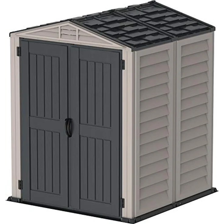 Duramax YardMate PLUS 5 x 5 (2.92 m²) Kunststoff gerätehaus mit robustem Kunststoffboden, Dachkonstruktion aus robustem Metall, feuerhemmend und wartungsfrei, Dunkelgrau und Adobe – Bild 1