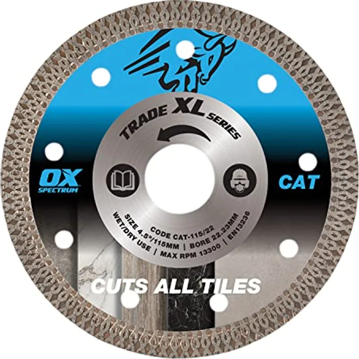 OX Tools Trade XL Diamantklinge für alle Fliesen, Nass- und Trockenschnitt, Mesh-Segment, 115 mm Winkelschleifer kompatibel