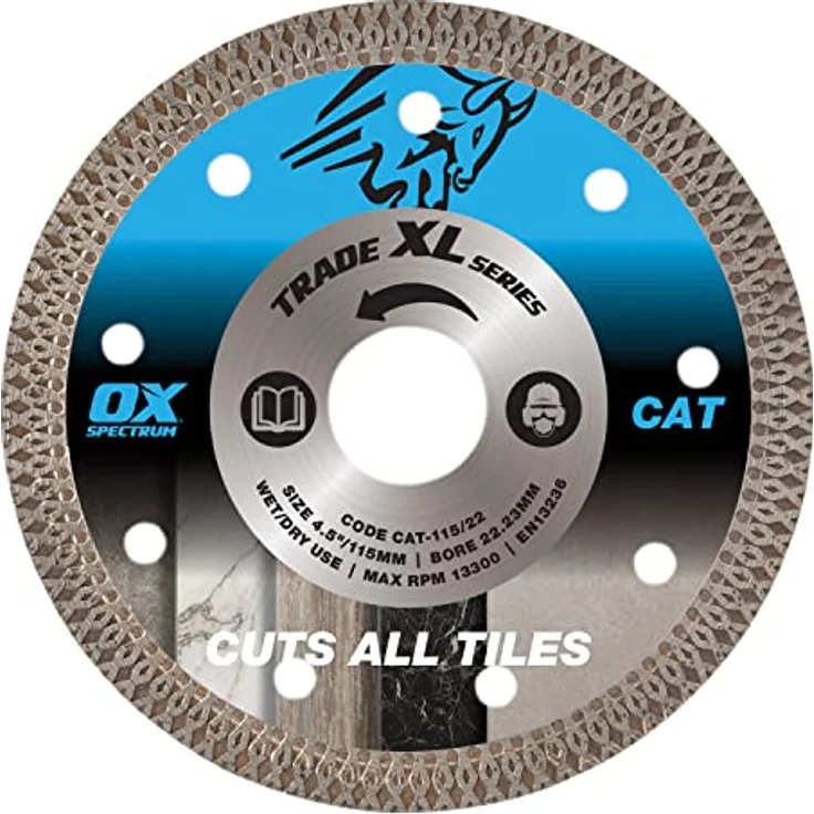 OX Tools Trade XL Diamantklinge für alle Fliesen, Nass- und Trockenschnitt, Mesh-Segment, 115 mm Winkelschleifer kompatibel – Bild 1
